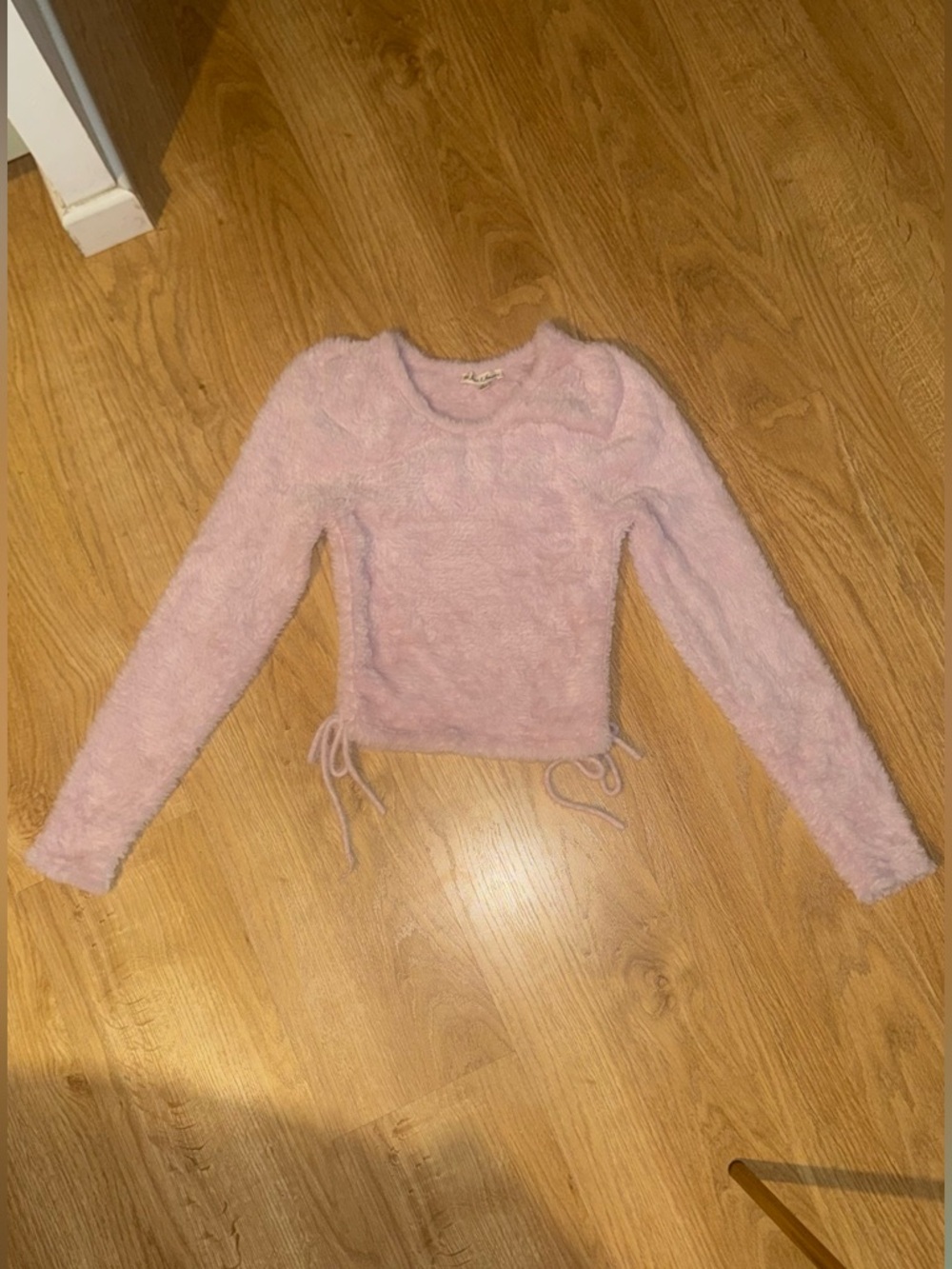 For Love & Lemons Pale Pink Fuzzy Crop Sweater